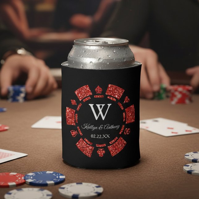 Enfriador De Latas Purpurina rojo Poker Chip Casino Boda (Subido por el creador)