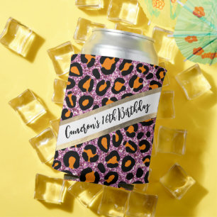 Enfriador De Latas Purpurina Rosa Leopard Girly Cheetah Moda Cumpleañ