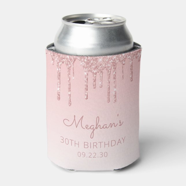 Enfriador De Latas Purpurina rosado personalizado Drip 30 cumpleaños (Lata Anverso)