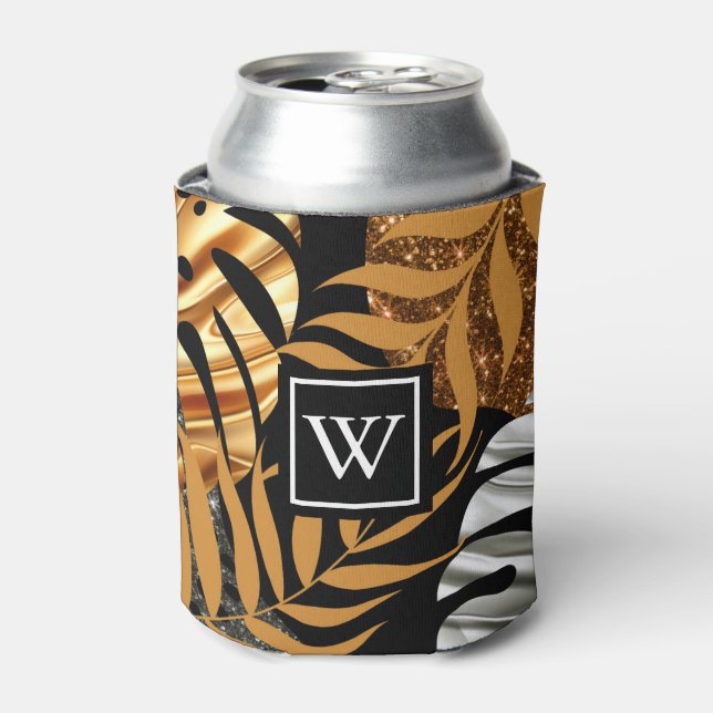 Enfriador De Latas Purpurina Tropical Floral (Lata Anverso)