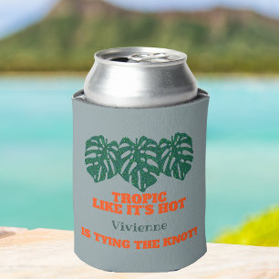 Enfriador De Latas Purpurina tropical Monstera Bachelorette Favor