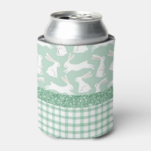 Enfriador De Latas Purpurina Verde Gingham Plaid Rabbits