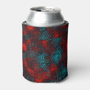 Enfriador De Latas Quadriculados riscados em vermelho e azul claro.