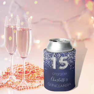 Enfriador De Latas Quinceanera azul purpurina de plata azul polvo nom