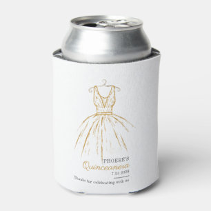 Enfriador De Latas Quinceanera Elegant Gold Vress Script Cumpleaños