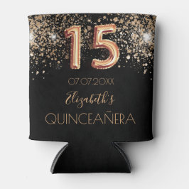 Enfriador De Latas Quinceanera purpurina de oro negro