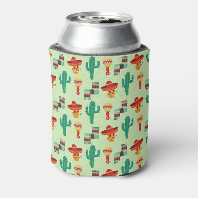 Enfriador De Latas Quirky Cactus mexicano y patrón de Sombrero (Reverso de la lata)