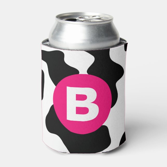 Enfriador De Latas Quirky Cow Patch Pattern Pink Monogram (Lata Anverso)