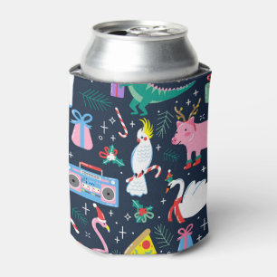Enfriador De Latas Quirky Holiday Animales y patrón de iconos