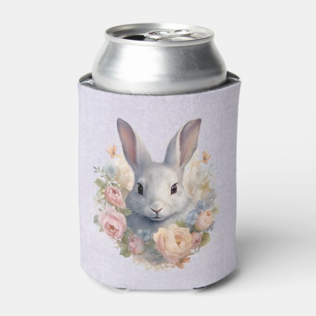 Enfriador De Latas Rabbit Surrounded by Pastel Flowers Cute (Lata Anverso)
