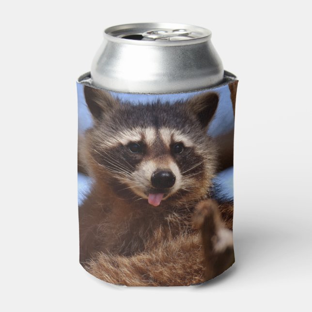 Enfriador De Latas Raccoon gracioso dice que es lengua fuera (Lata Anverso)