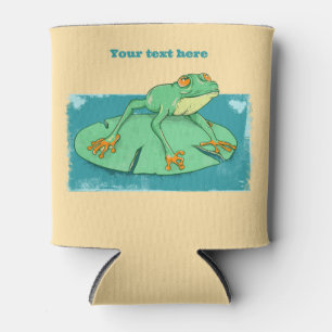 Enfriador De Latas Rana verde suave en una almohadilla de lirio