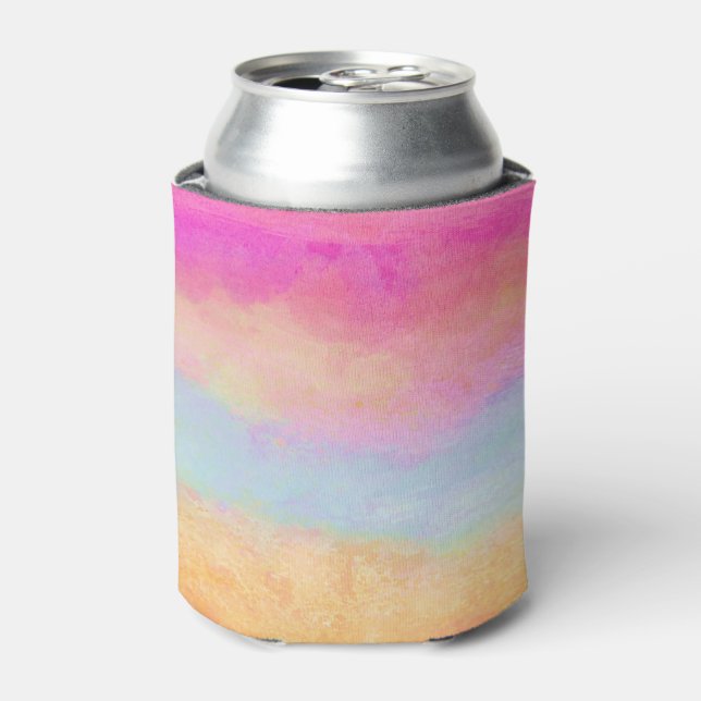 Enfriador De Latas Rayas abstractas de arcoiris amarillo rosa azul (Lata Anverso)