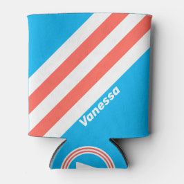 Enfriador De Latas Rayas azules celestes retro con nombre