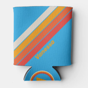 Enfriador De Latas Rayas Azules Descoloridas de Surf con Nombre