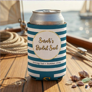 Enfriador De Latas Rayas Azules Náuticas Despedida de Soltera de Vela