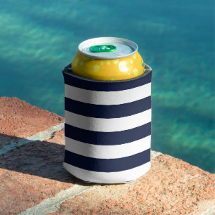 Enfriador De Latas Rayas azules y blancas de la Marina de Medianoche