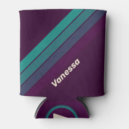 Enfriador De Latas Rayas de Arcoíris Morado Retro con Nombre