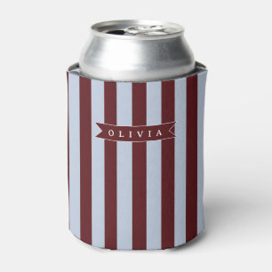 Enfriador De Latas Rayas de Cabaña Azules y Marrones Personalizadas C
