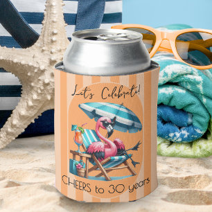 Enfriador De Latas Rayas de fiesta de cumpleaños de verano Flamingo R