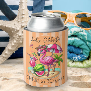 Enfriador De Latas Rayas de fiesta de cumpleaños de verano Flamingo R