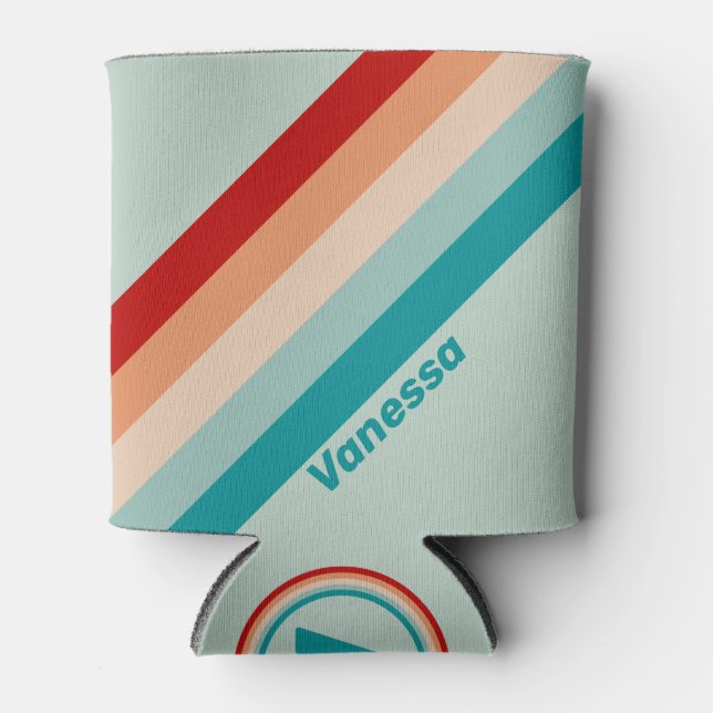 Enfriador De Latas Rayas de lazo de lana pálido con nombre (Anverso)