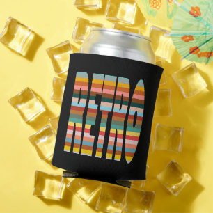 Enfriador De Latas Rayas de palabras retro coloridas