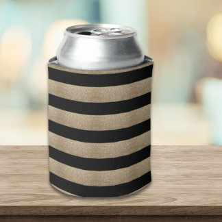 Enfriador De Latas rayas geométricas de diseño de rayas de oro y negr