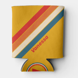Enfriador De Latas Rayas Mostaza Retro con Nombre