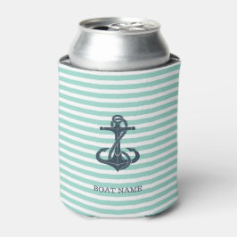 Enfriador De Latas Rayas Náuticas, Anchor, Verde Mint