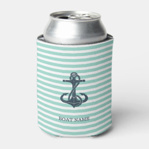Enfriador De Latas Rayas Náuticas, Anchor, Verde Mint