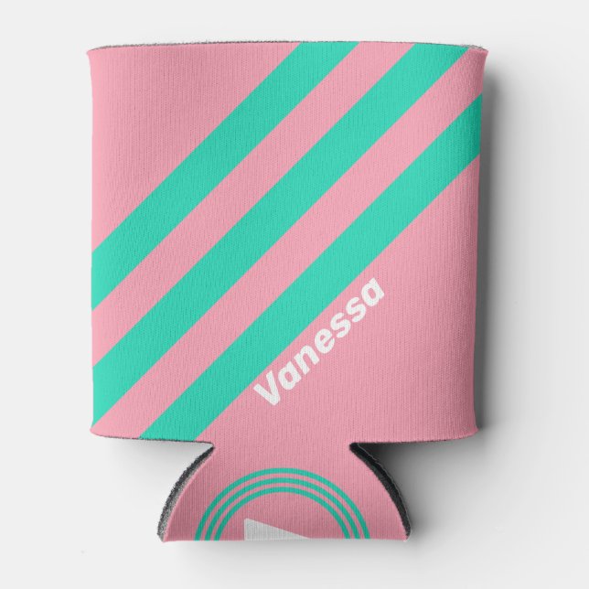 Enfriador De Latas Rayas nostálgicas de la brisa de la playa con nomb (Anverso)