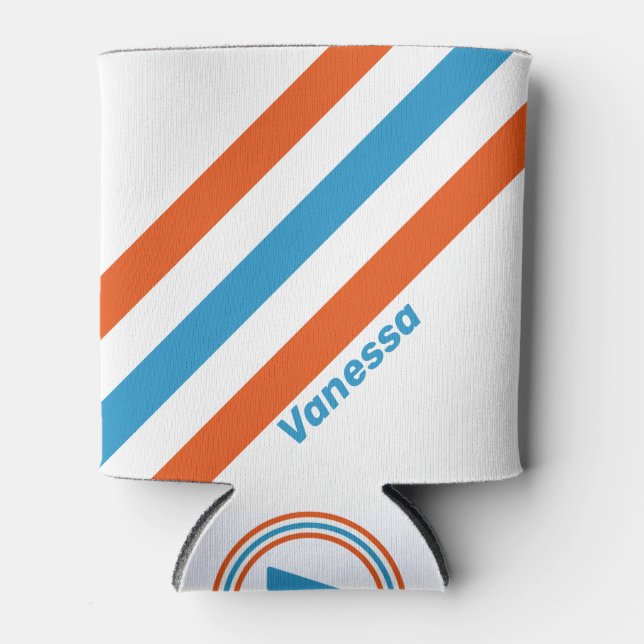 Enfriador De Latas Rayas nostálgicas de verano con nombre (Anverso)