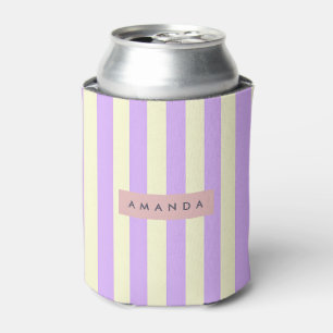 Enfriador De Latas Rayas Pastel Personalizadas de Lavanda y Crema
