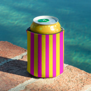 Enfriador De Latas Rayas Rosadas Calientes Y Amarillas Canario