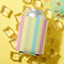 Enfriador De Latas Rayas rosas, azules y marrones sobre amarillo