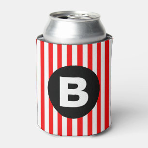 Enfriador De Latas Rayas verticales blancas rojas Monograma negro