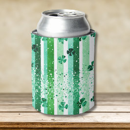 Enfriador De Latas Rayas Verticales Verdes Clásicas con Tréboles de C