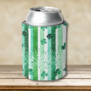 Enfriador De Latas Rayas Verticales Verdes Clásicas con Tréboles de C