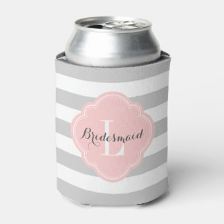 Enfriador De Latas Rayos y rayas rosadas de la prepa Monograma