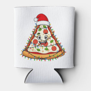 Enfriador De Latas Rebanada de pizza de Navidad con sombrero de Santa