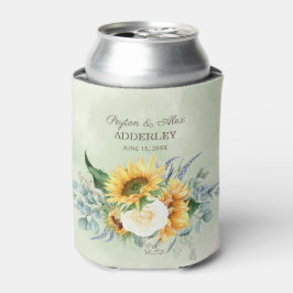 Enfriador De Latas Recepción de Boda de Girasoles y Hojas de Eucalipt