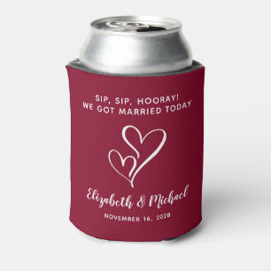 Enfriador De Latas Recuerdo de boda Burgundy Sip Sip Hooray