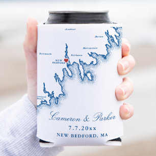 Enfriador De Latas Recuerdo de Boda Mapa de New Bedford