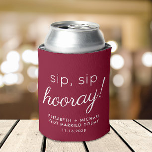 Enfriador De Latas Recuerdo de Boda Sip Sip Hurra Burdeos