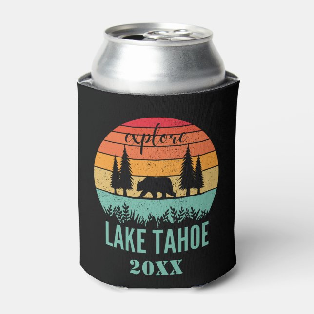 Enfriador De Latas Recuerdo personalizado retro del lago Tahoe Califo (Lata Anverso)