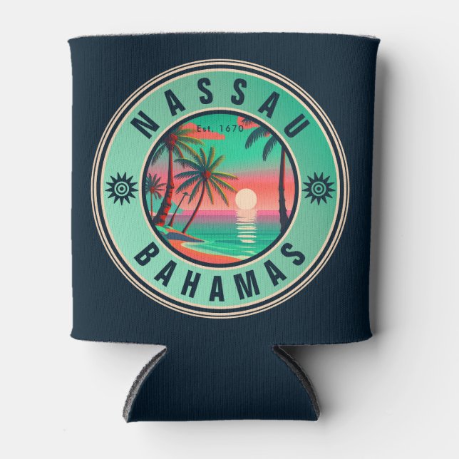 Enfriador De Latas Recuerdos de viajes retro de Nassau Bahamas de los (Anverso)
