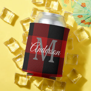 Enfriador De Latas Red Buffalo Plaid   Personal Inicial   Regalo