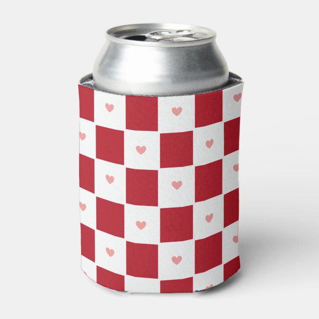 Enfriador De Latas Red Checkered Love Refrigerador de bebidas (Lata Anverso)