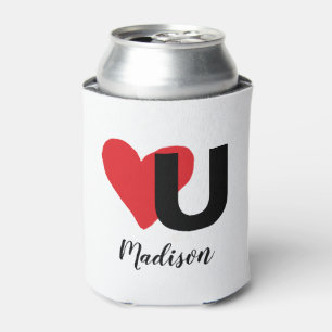 Enfriador De Latas Red Heart U Love El día de San Valentín Monogramed